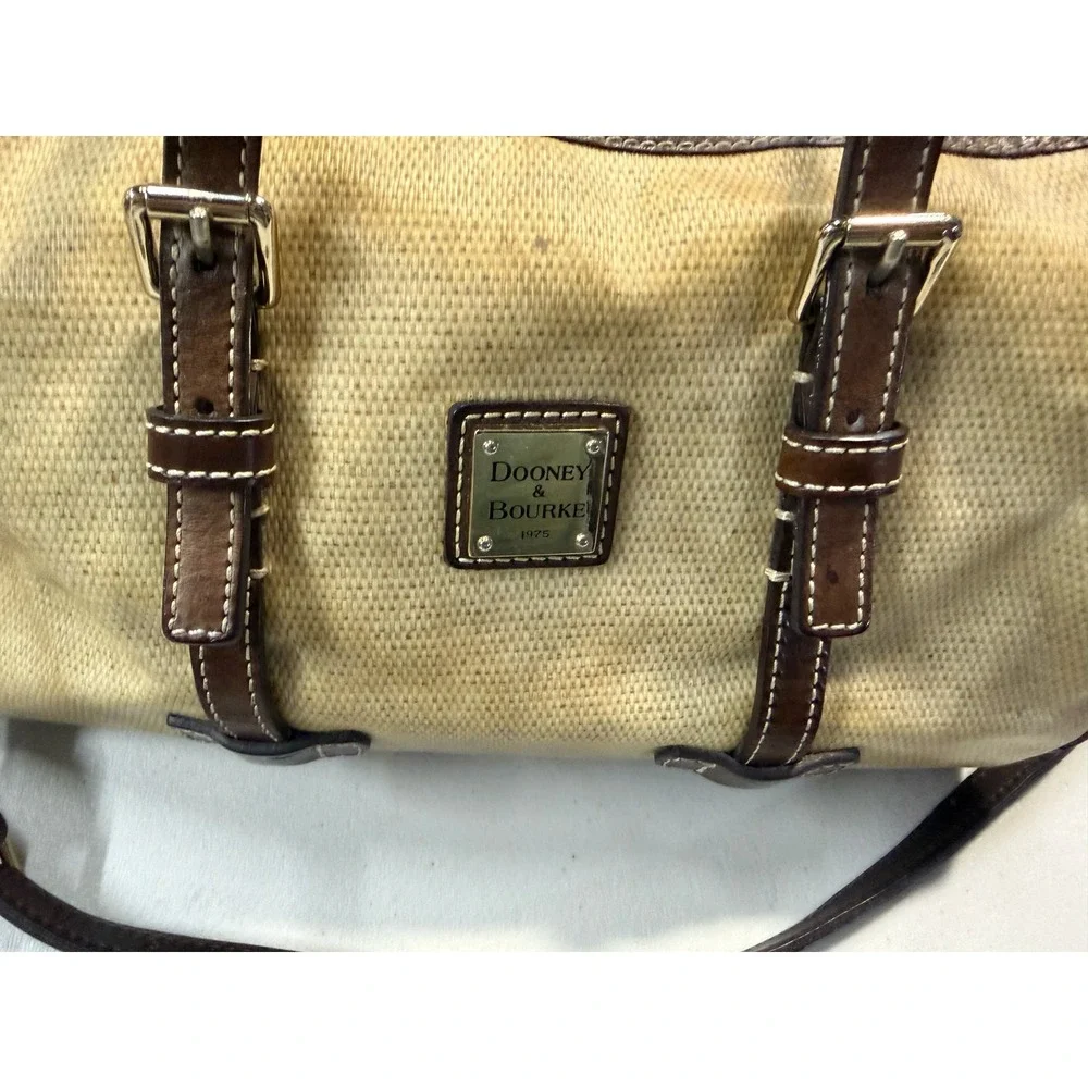 Dooney & Bourke Panama Barrel Satchel Bag‎ Tan Straw Brown Leather 5L899
